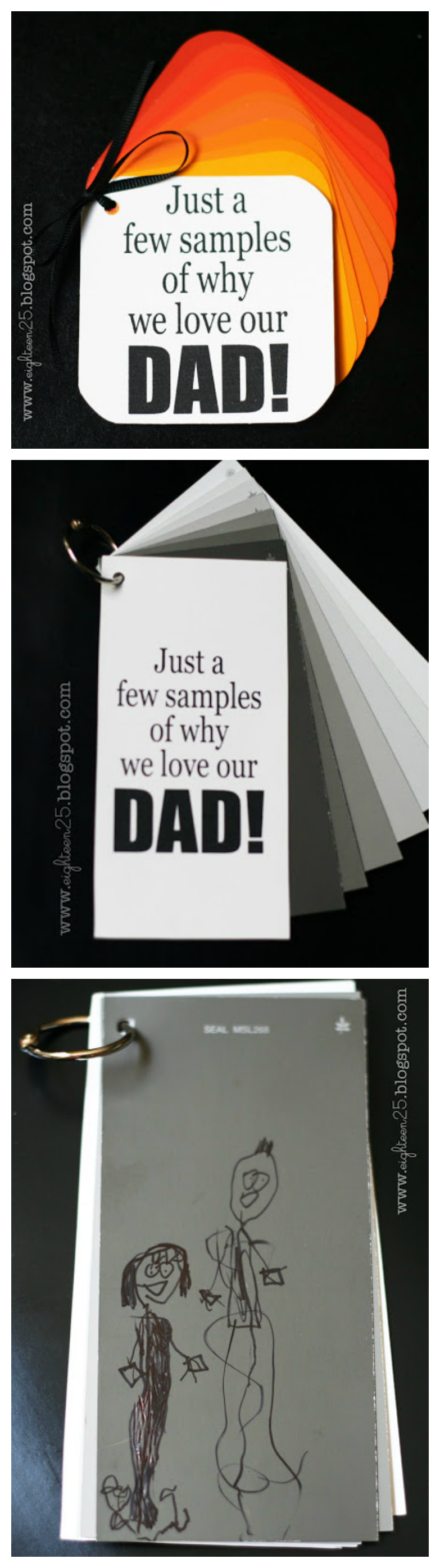Just a few samples of why we love our Dad! | Such a sweet gift idea using paint sample cards