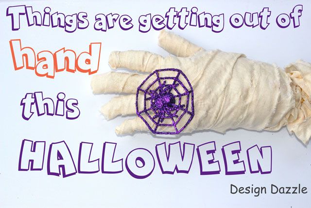 DIY Mummy Hand, mummy, halloween, rubber glove, fabric, spider web