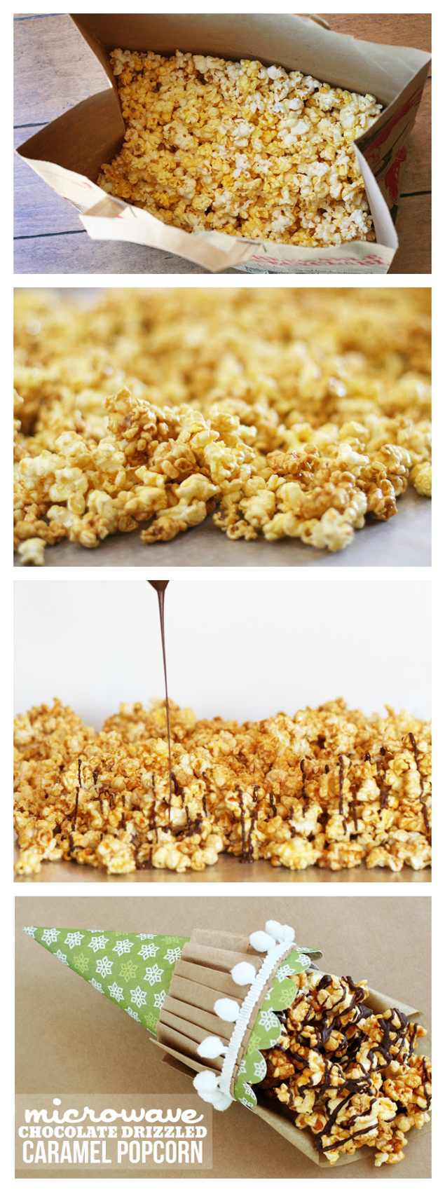 Microwave chocolate drizzled caramel popcorn