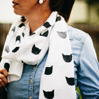 Black Cat Block Print Scarf