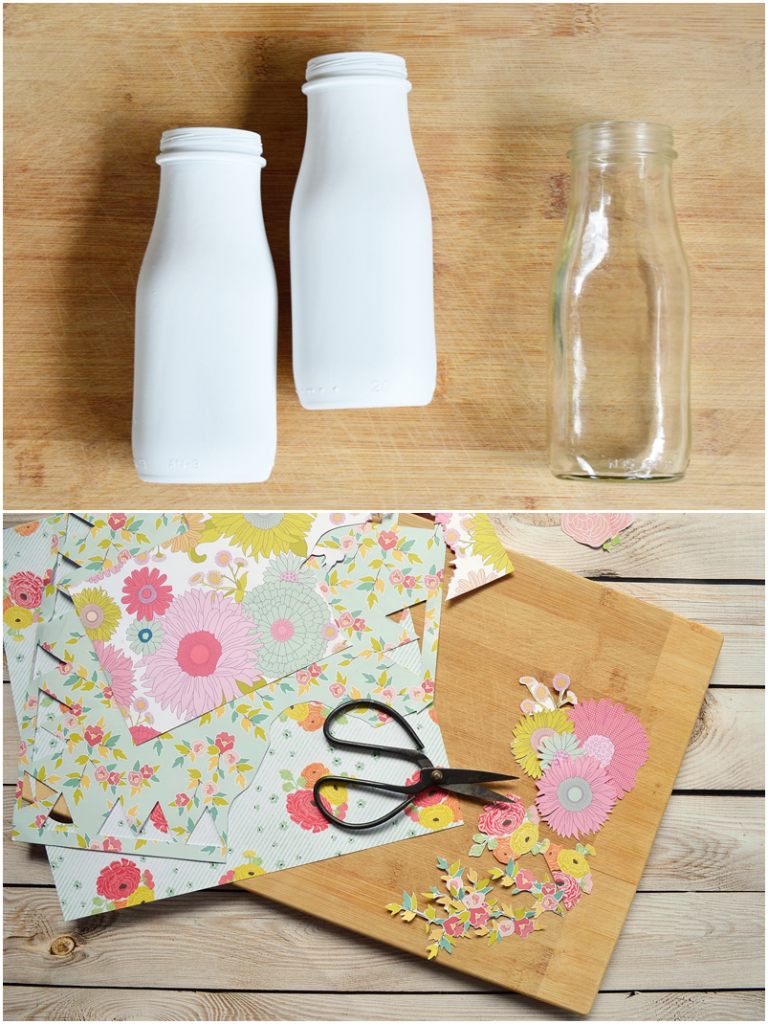 Decoupage Milk Bottles - Eighteen25