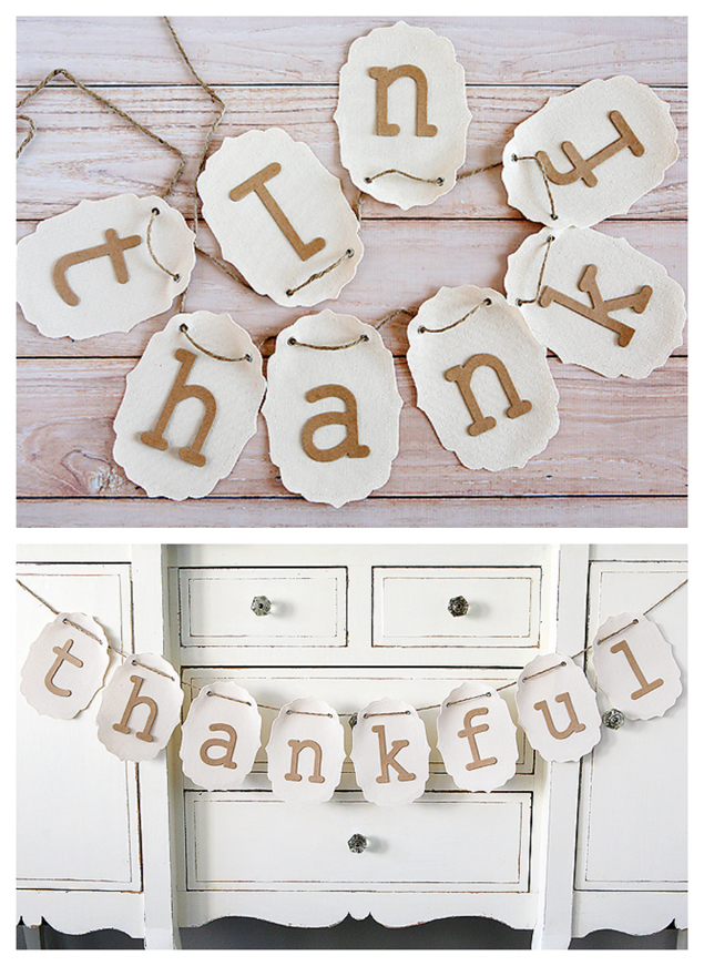 Five Minute Thankful Banner. So simple to put together only takes about 5 minutes. Perfect decoration for Thanksgiving! 