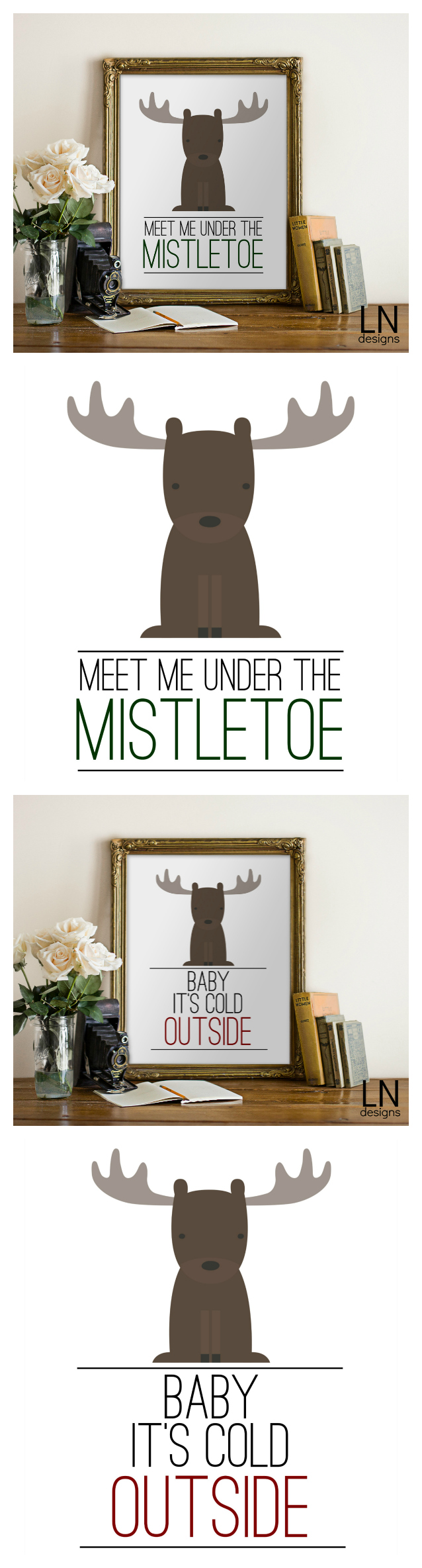 Free Winter and Christmas Themed Printables. Meet Me Under the Mistletoe and Baby Its Cold Outside. So cute!
