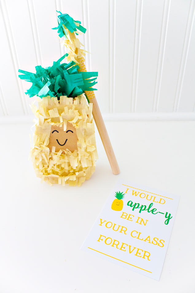DIY fruity personal pinata! So cute! Pineapple, Strawberry and Watermelon. Cute free printables for teacher appreciation too!