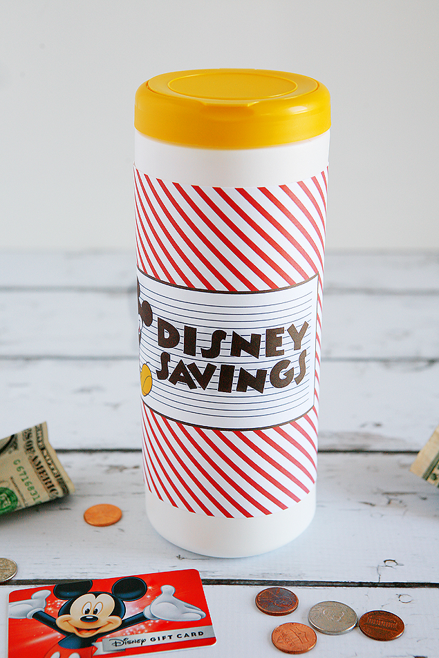 DIY Disney Bank | Recycle an old container into the cutest Disney bank. 