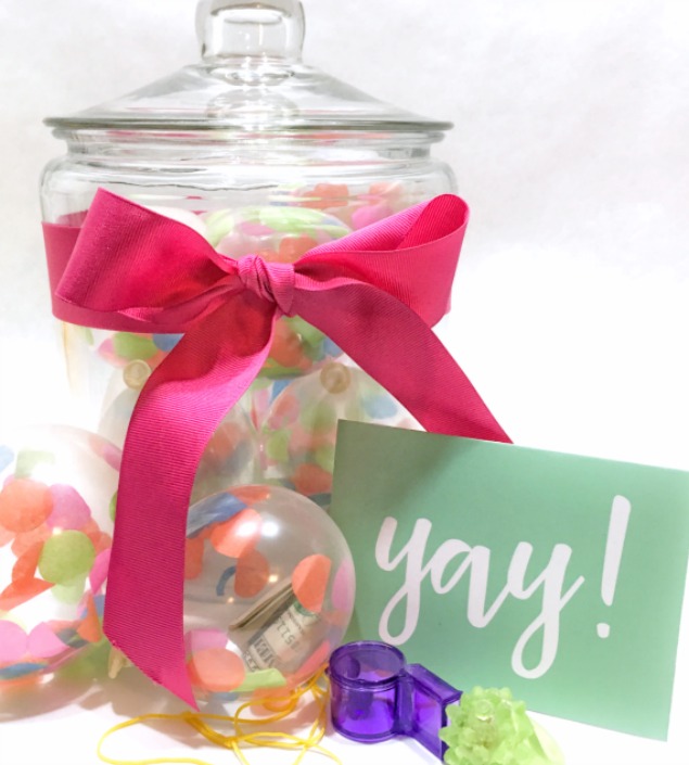 Fun and Creative Gifts | Love this idea of a jar full of balloons. Each filled with a little surprise inside! 