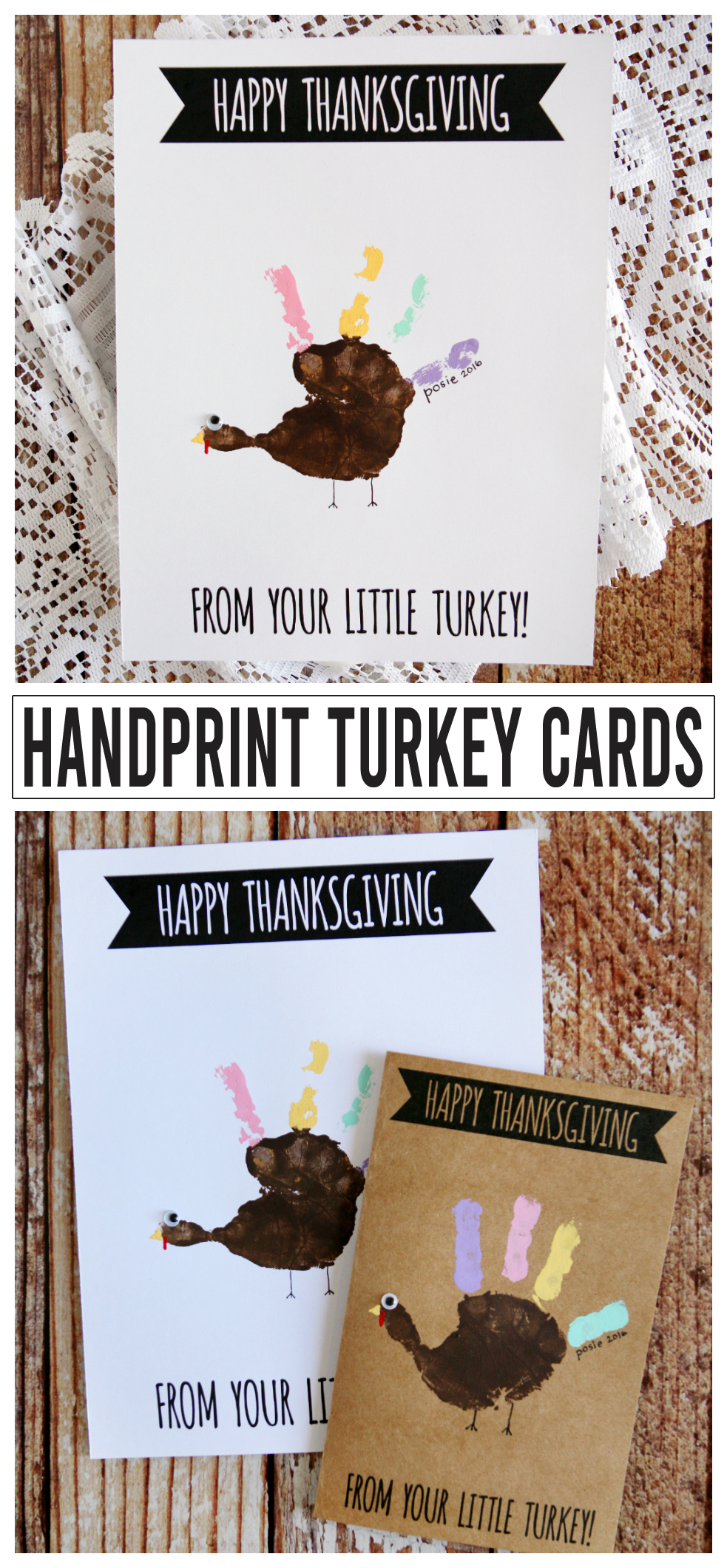 Cutest Handprint Turkey Cards. Includes the free printables, you just add the adorable hand print turkey! #Thanksgiving