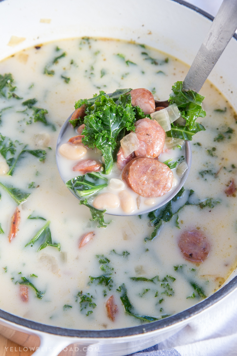 White Bean, Kale and Smoked Sausage Soup from Yellow Bliss Road.