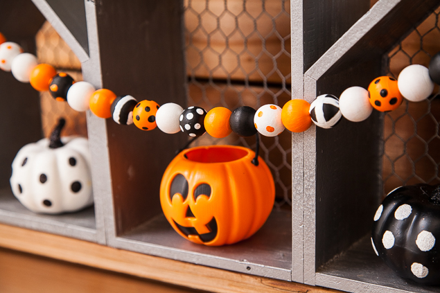 Handmade Wood Bead Garland with Tassels Natural, Orange & Black Halloween  Fall