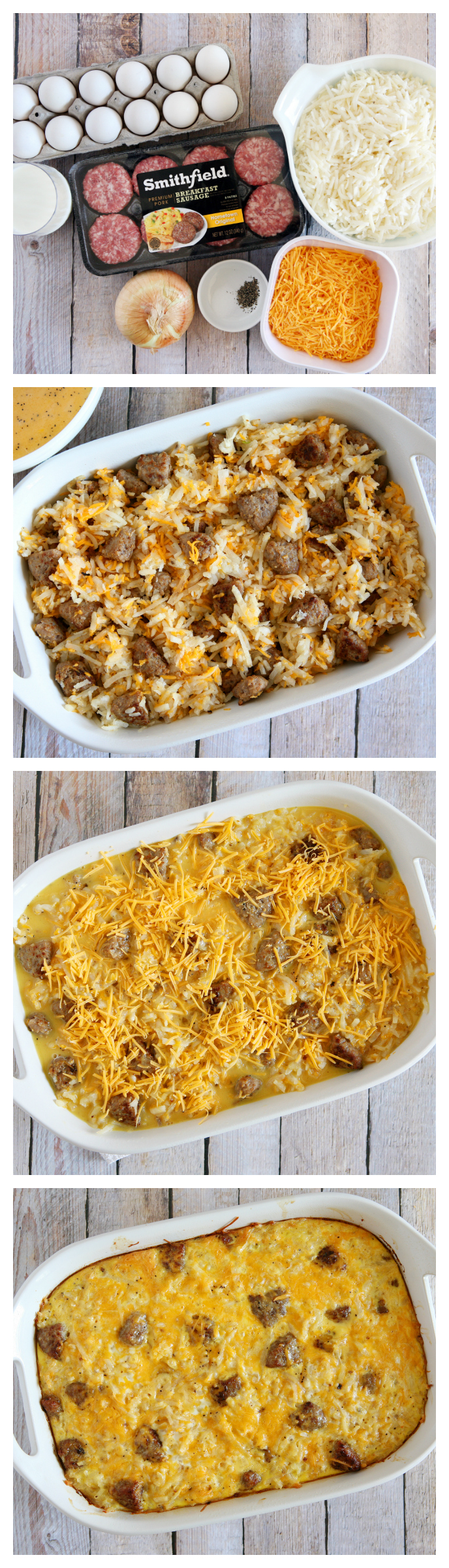 Sausage Hashbrown Breakfast Casserole | Delicious Breakfast filled with eggs, cheese, hashbrowns and sausage! 