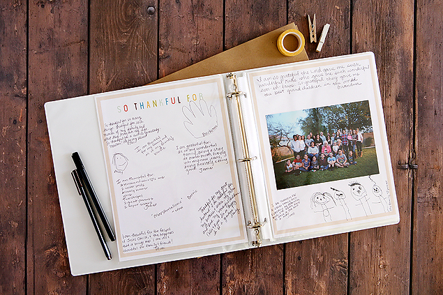 Book of Thanks | A Thanksgiving Tradition, Have everyone write what they are thankful and add a picture each year! 