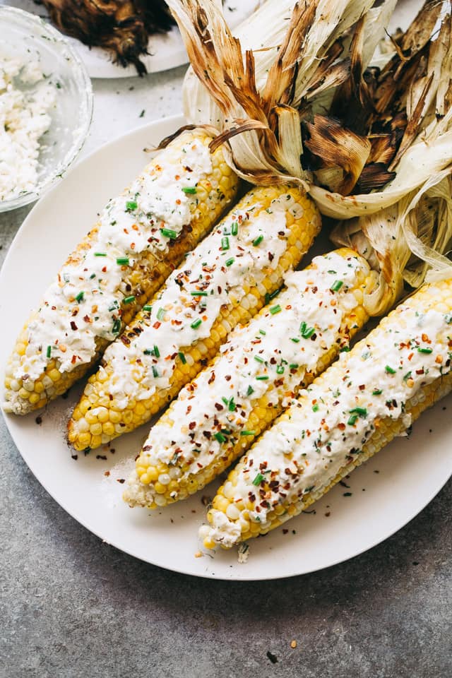 Grilled Corn with Feta Cheese and Chives Butter | Diethood