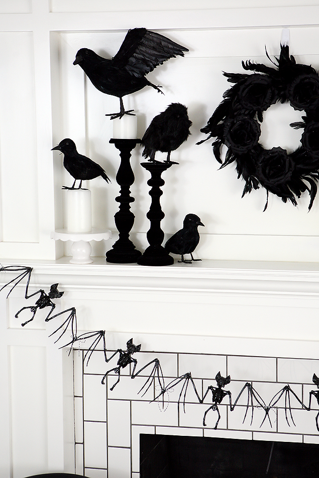 Awesome Black and White Halloween Mantel | Fun Halloween Decorating Ideas