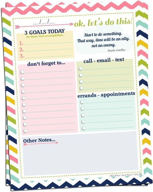 Daily Goals Free Printable | Near House. Sweet Home﻿