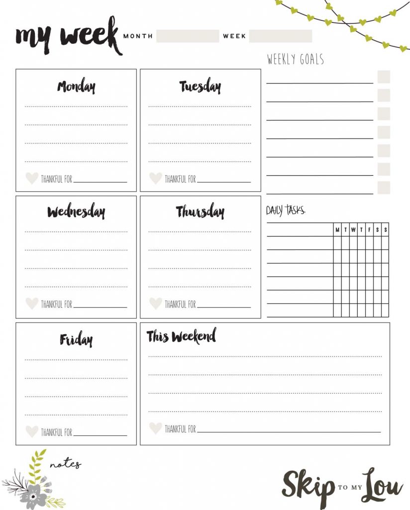 Free Black And White Printable Weekly Planner Pages