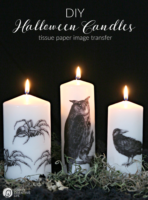 DIY Halloween Candle Using Tissue Paper Image Transfer